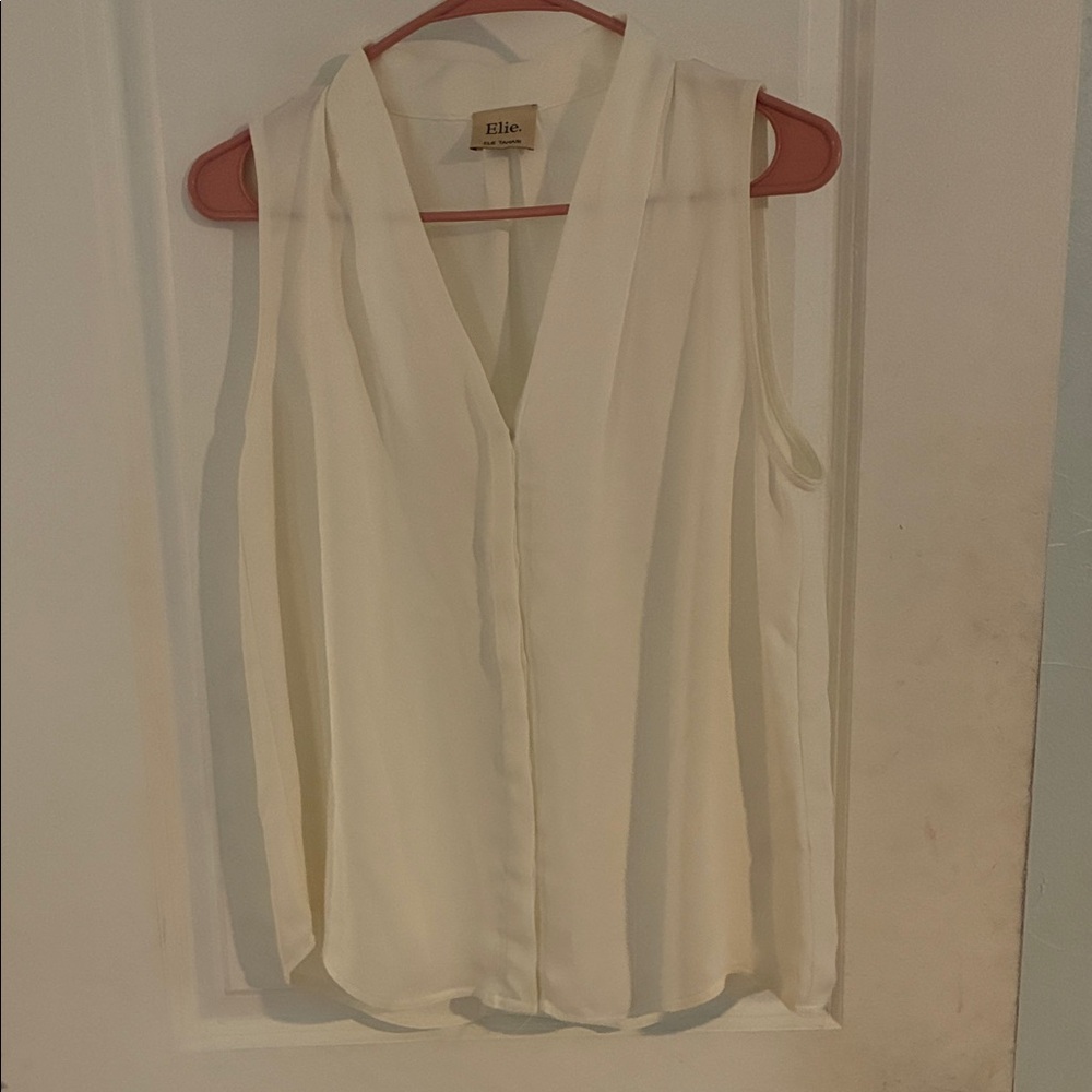 Elie Tahari Cream V-Neck Blouse